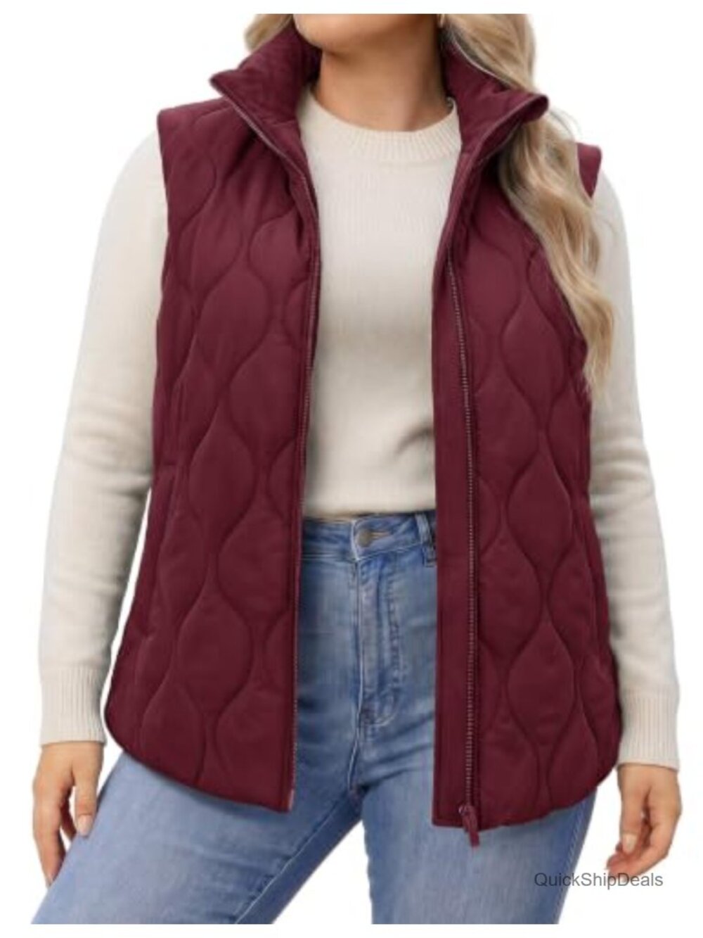 Plus Size Women Quilted Puffer Vest with Pockets Sleeveless Zip Up Lightweight
